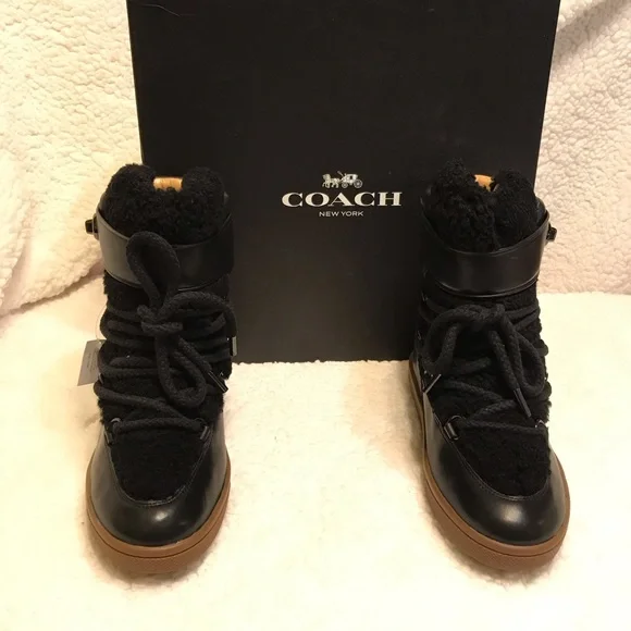 Coach Monroe Shearling Women’s Black Leather Boots Size 9.5B NIB - Picture 2 of 9